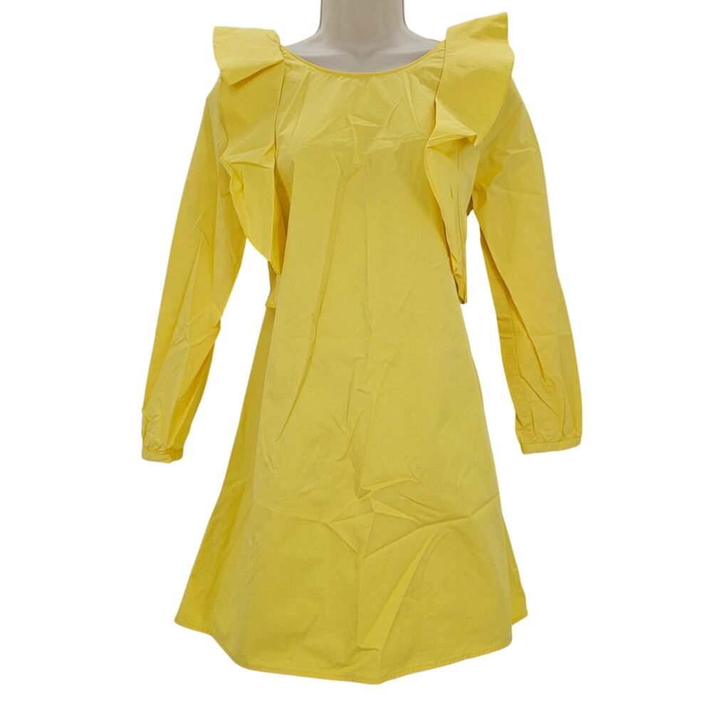 Zara Trafaiuc Womans size XS Open Tie Back Ruffle Long Sleeve Mini Dress Yellow